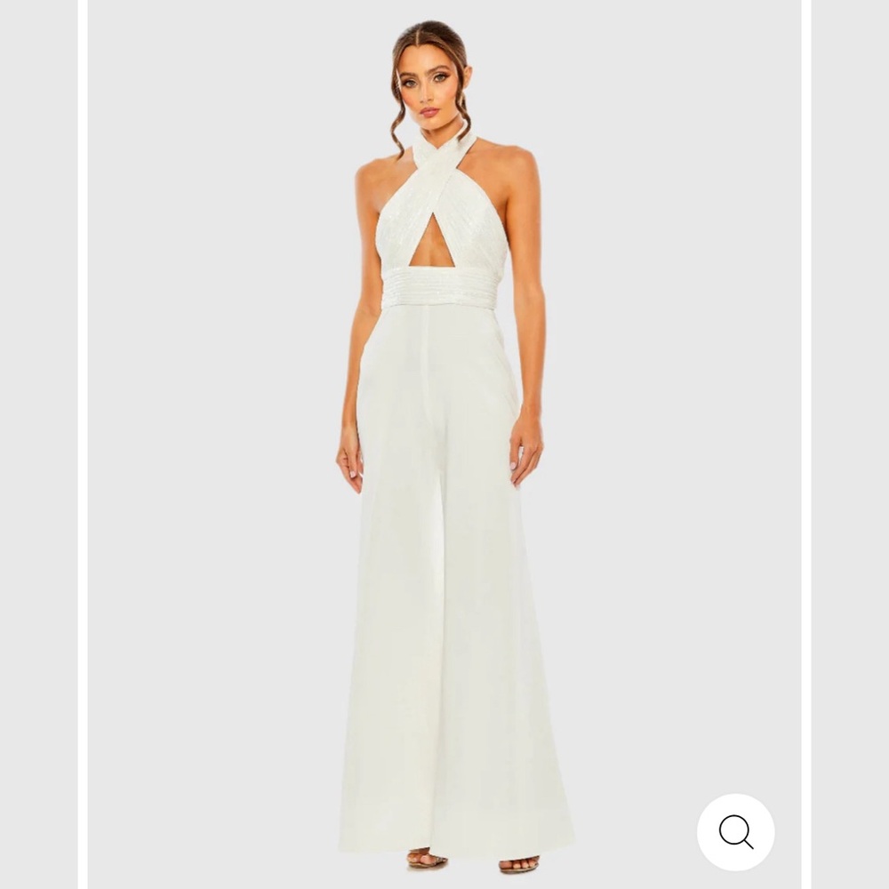 Leena by MacDuggal White Sequin Jumpsuit